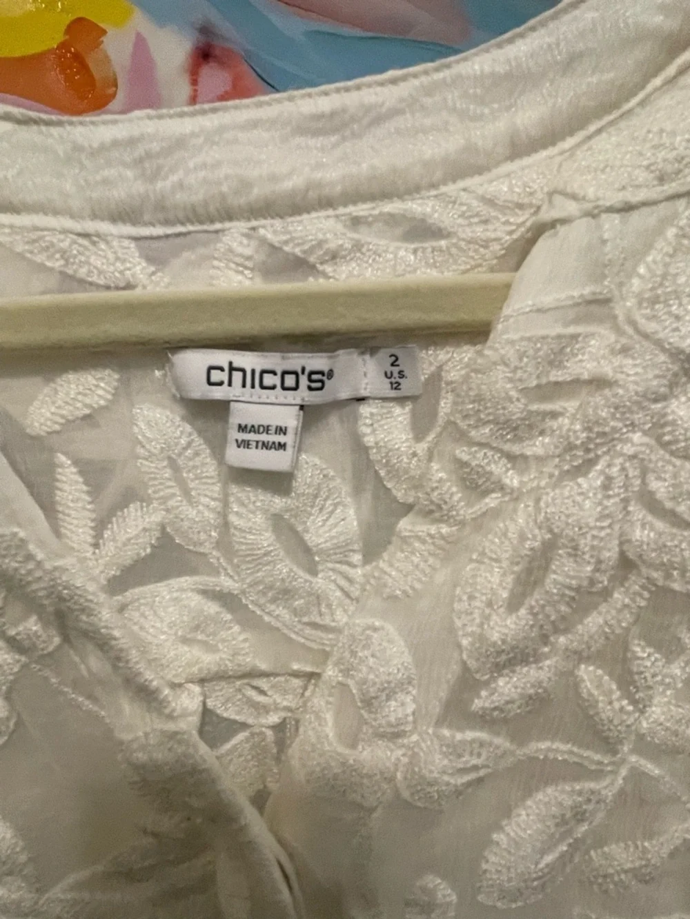 Chico's White Floral Long-Sleeve Dress Shirt Large date night wedding‎ dressy